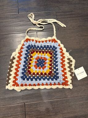 Say What? Crochet Top in Cream, Blue, Rust, Brown Size Medium NWT